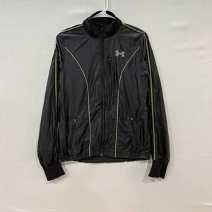 Under Armour HeatGear Catalyst Jacket Men's M Black Green Full Zip Semi-Fitted